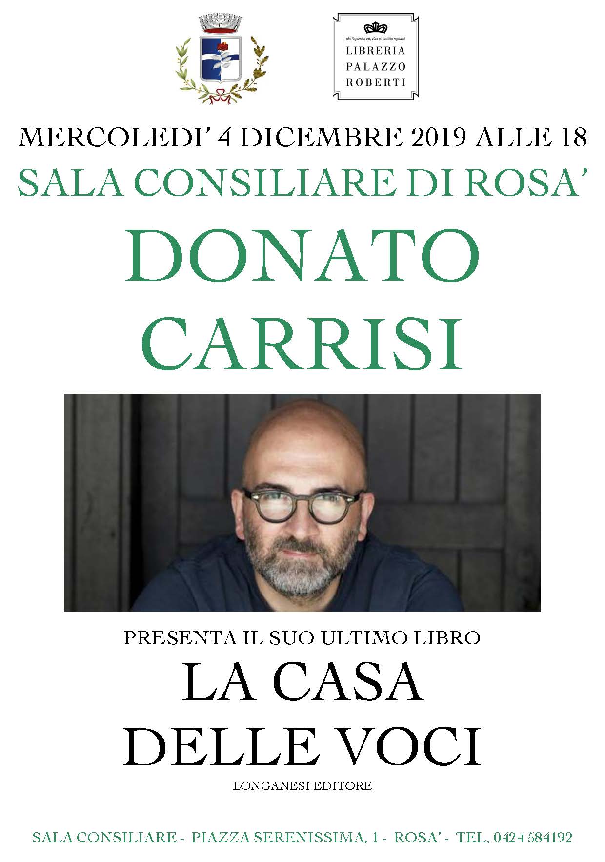 Donato Carrisi il 4 dicembre a Rosà - Comune di Rosà